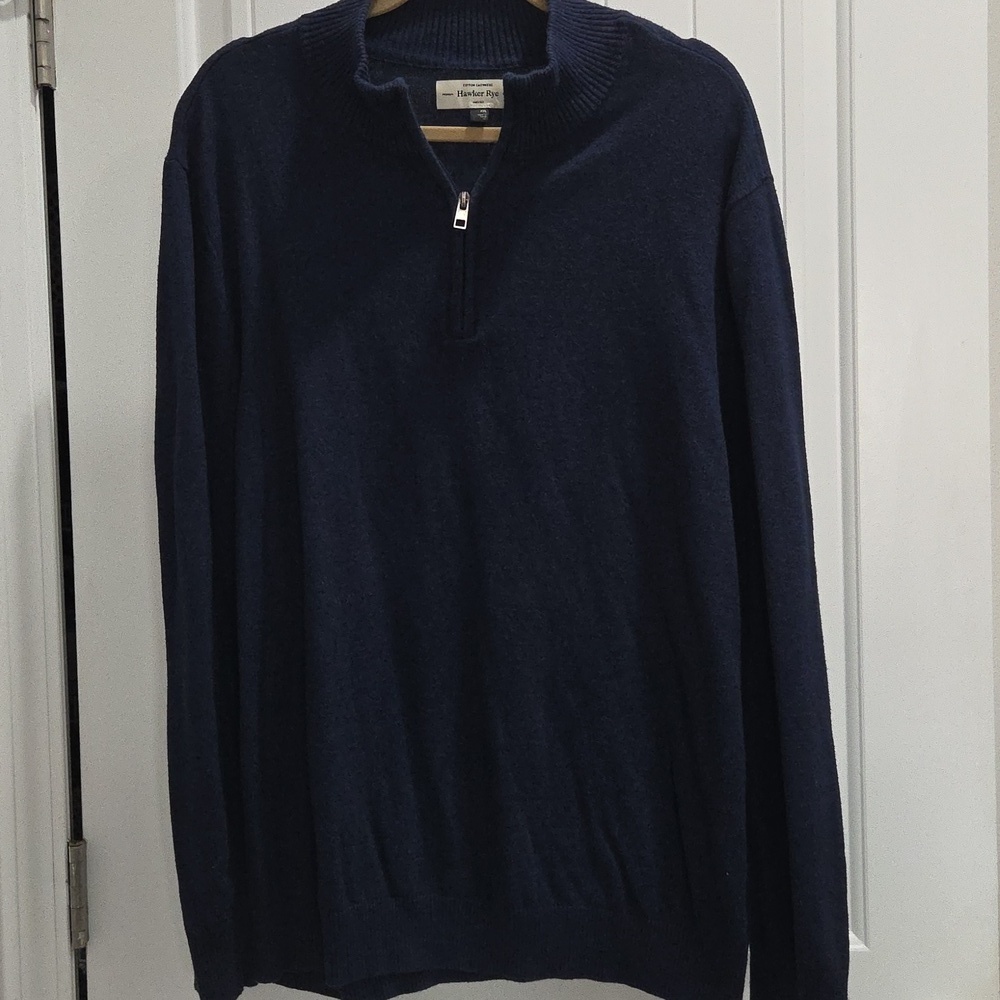 Hawker Rye Navy 3/4 zip up sweater cotton cashmere XXL
